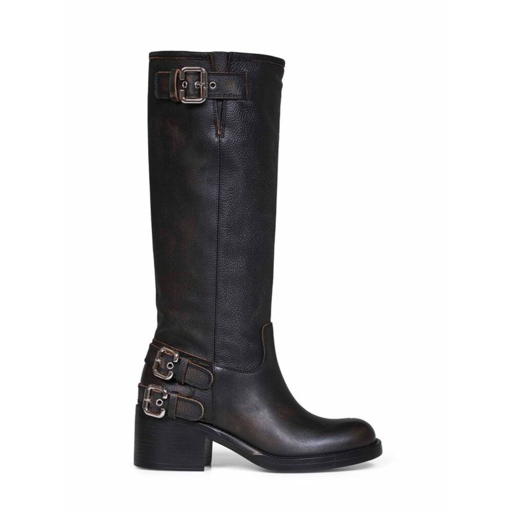 Chloé Women Black Grained Brushed Leather Dakota Biker Boots